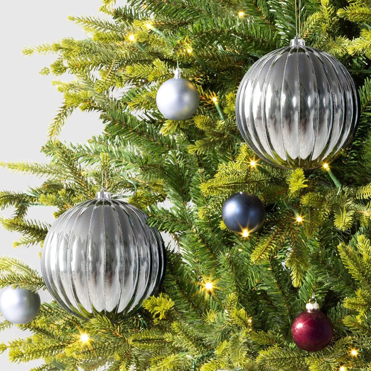 2ct Christmas 200mm Shiny Ribbed Ball with Glitter Ornament Set Silver - Wondershop™ | Target