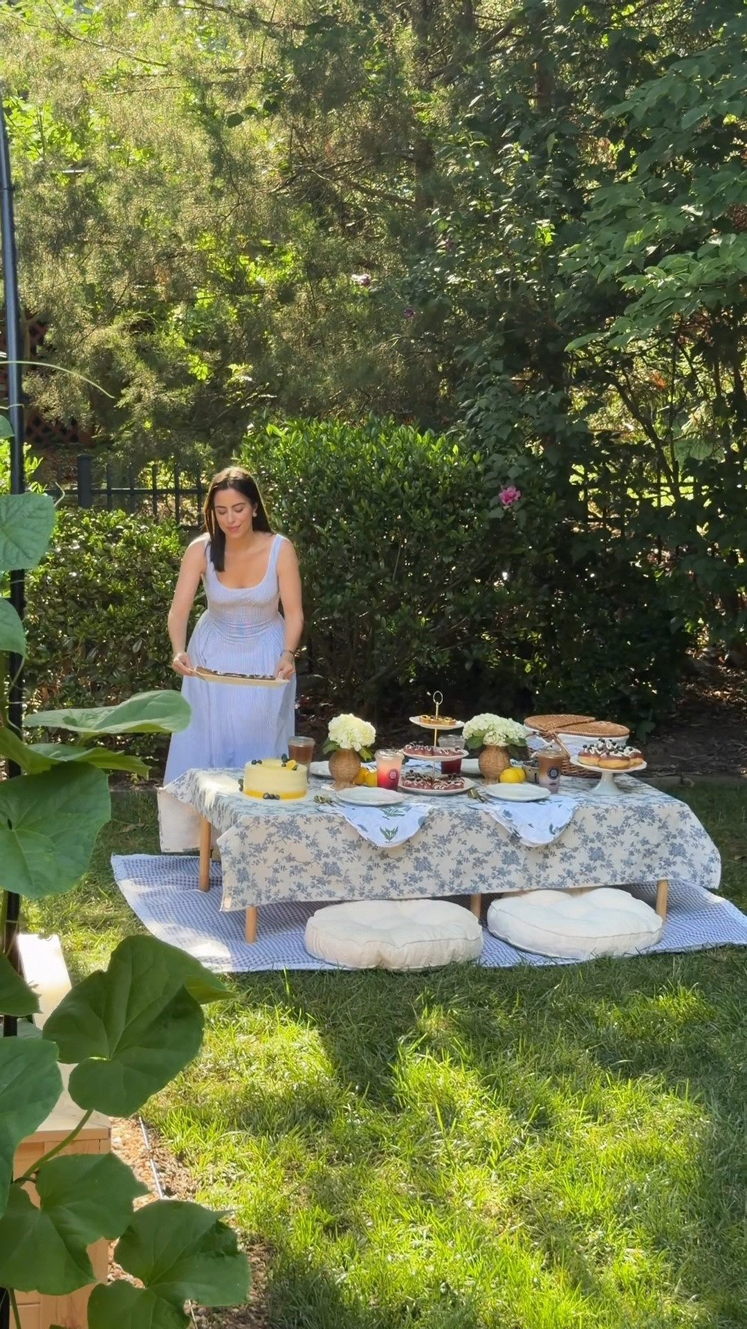 Summer picnic at home! Linked everything I used + my favorite summer dress