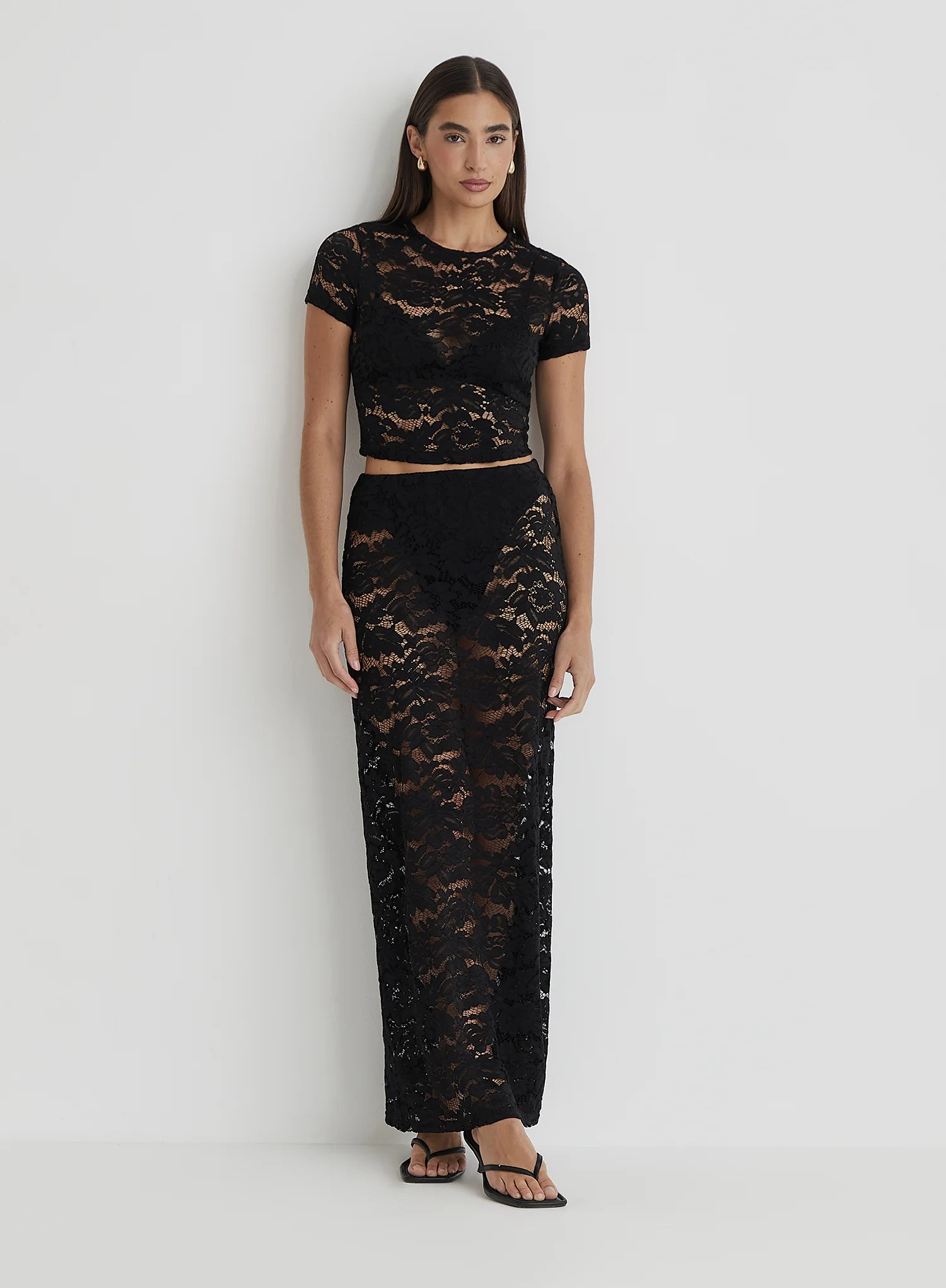 Black Short Sleeve Lace Top- Olga | 4th & Reckless