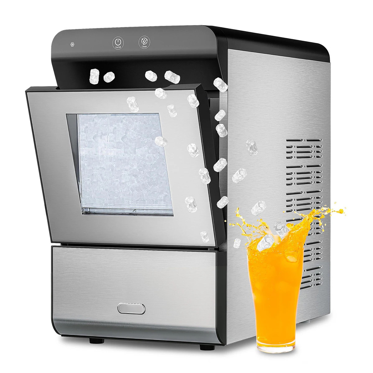 Anqtovp Countertop Nugget Ice Maker 38 lbs Daily Pellet Chewable Ice Machine Self Cleaning Stainless Steel 17.3 in L x 9.7 in W x 16.7 in H 1 Piece | Lowe's