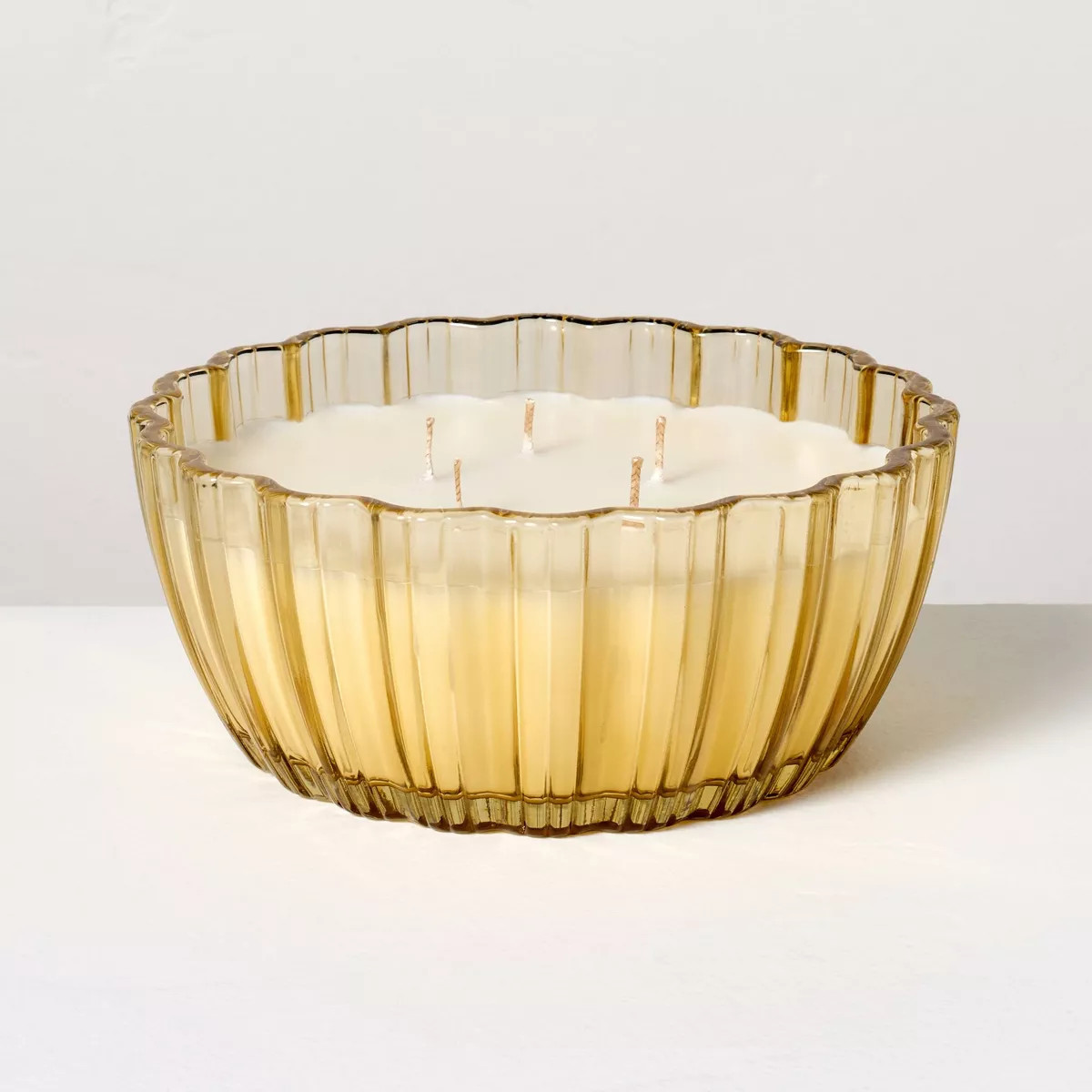5-Wick Tinted Glass Driftwood and Amber Ribbed Jar Candle Yellow 28oz - Hearth & Hand™ with Mag... | Target