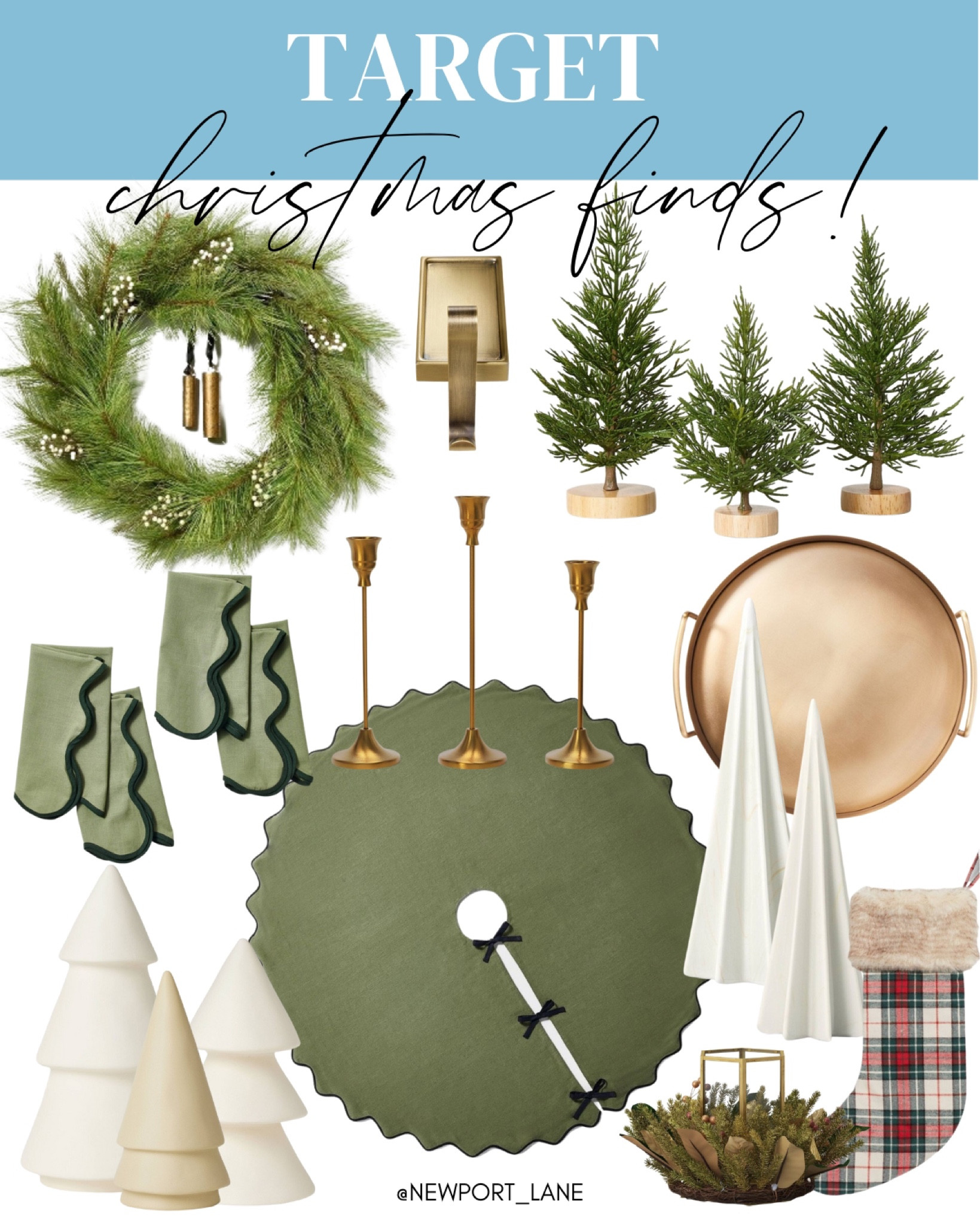 Christmas decor, Target decor, Target Christmas decor, scalloped tree skirt, green tree skirt, gold tray, wreath, faux mini Christmas tree, white ceramic tree, plaid stocking, brass candlesticks, scalloped napkins, brass stocking holder, green and gold Christmas decor



#LTKsalealert #LTKHoliday #LTKhome