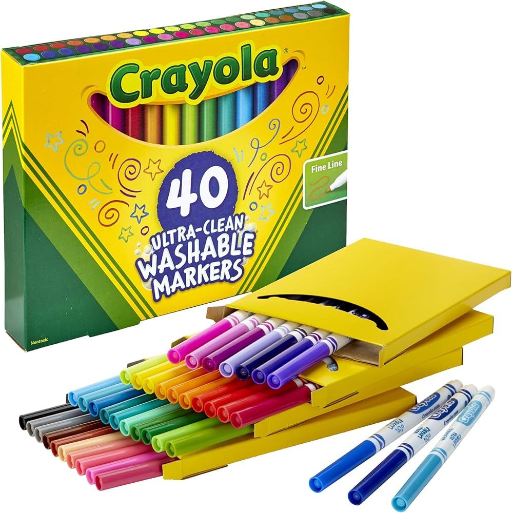 Crayola Ultra Clean Fine Line Washable Markers, Kids Markers For School, Back To School Gifts, 40... | Amazon (US)