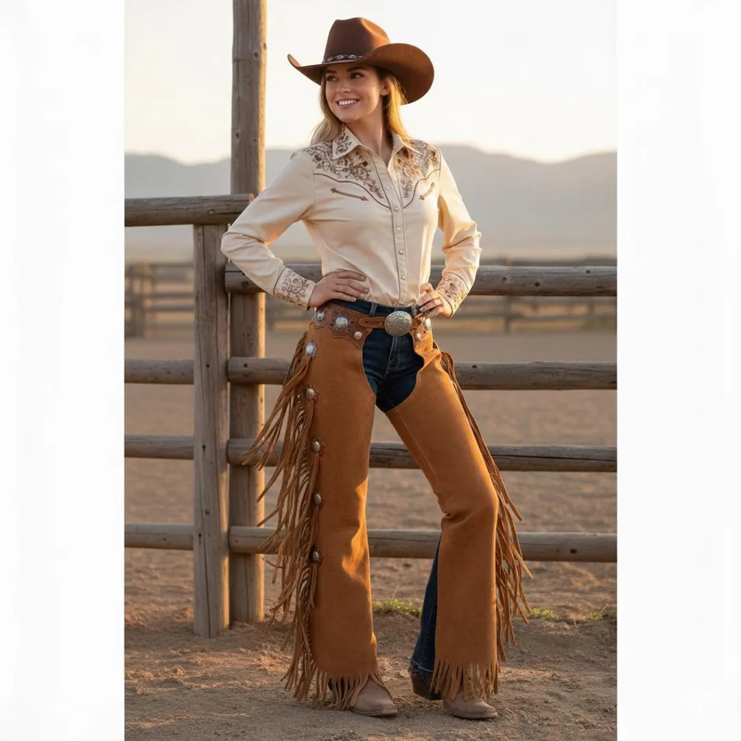Women's Handmade Cowgirl Chaps | Genuine Buckskin Suede Leather Pants | Western Rodeo Fringe Chap... | Etsy (US)