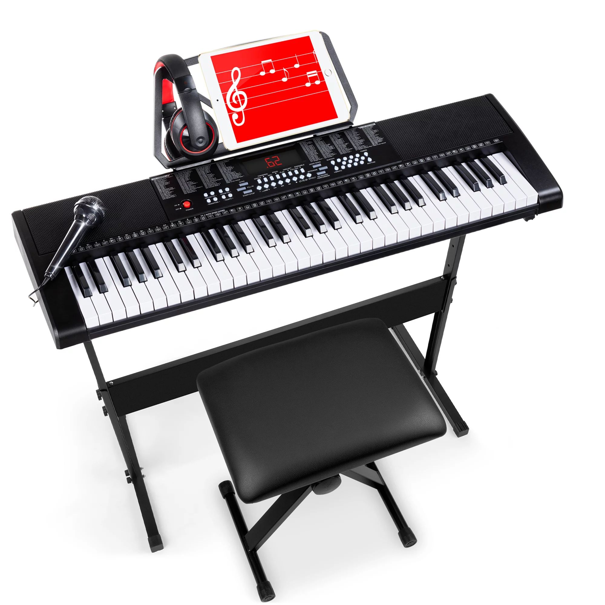 Best Choice Products 61-Key Piano Keyboard Set w/ LED Keys, Microphone, Stand, Stool - Walmart.co... | Walmart (US)