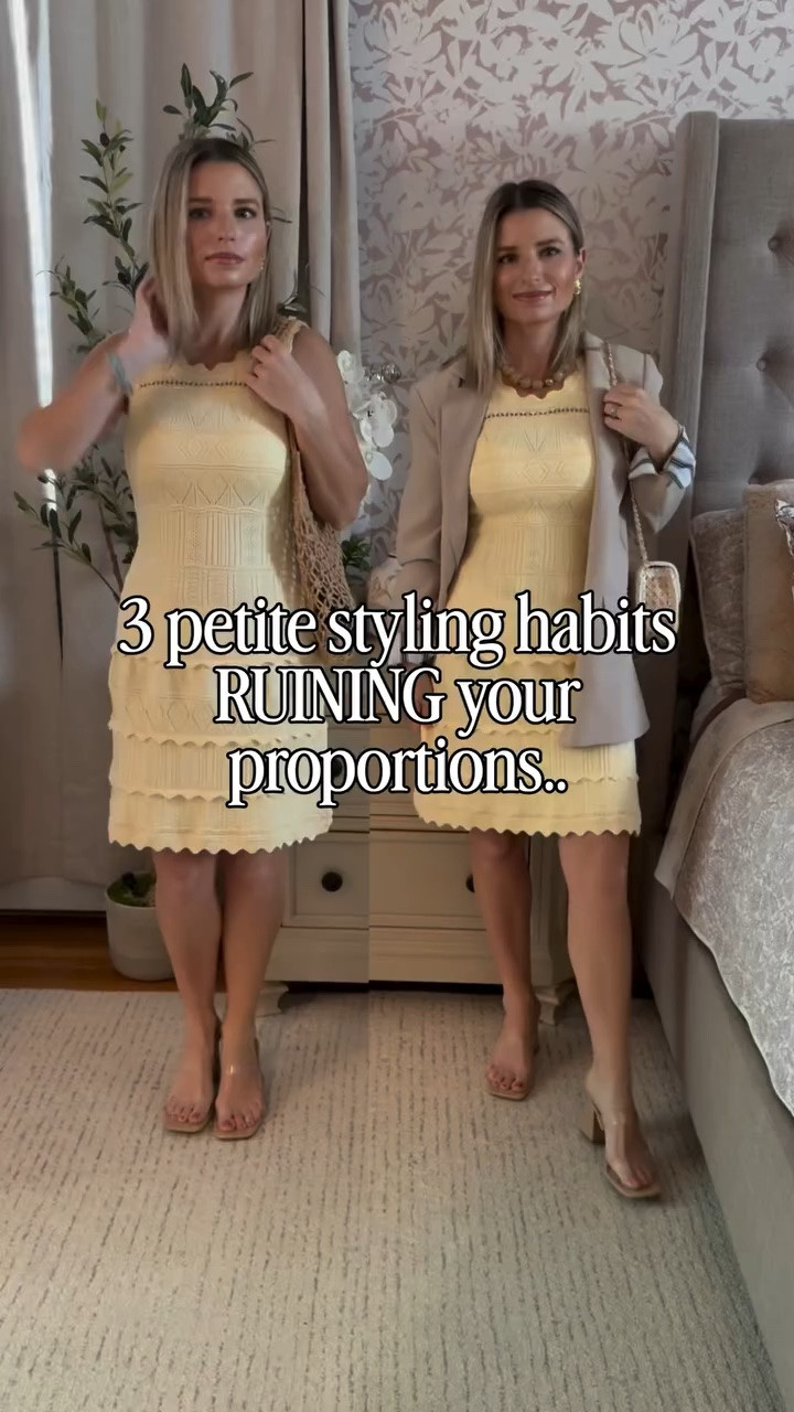 Comment PETITE for a 🔗 to everything! ☀️ ✨ 

#petitestyle #petitetips #petitehacks #whattowear GRWM #styling outfitinspo styletips stylehacks petite summertime springtime spring petitefriendly petitedress coverup specialoccasion knit dress butteryellow
