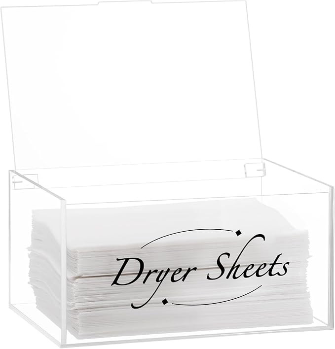 Laundry Sheet Holder - Clear Acrylic Dispenser with Lid, Dryer Sheet Box for Laundry Room | Amazon (US)
