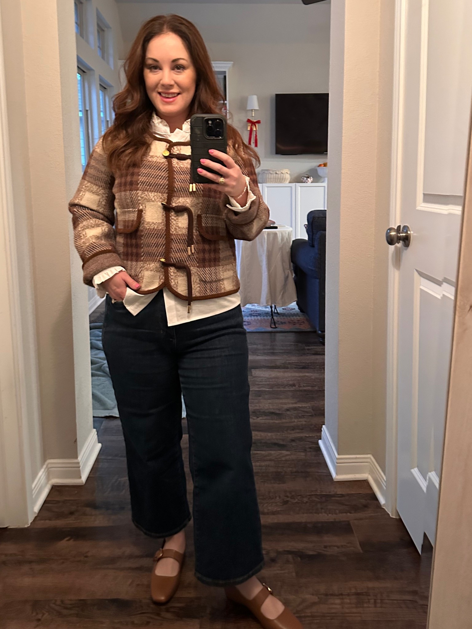 Casual office look with Mary Jane flats and layered button down blouse and sweater 

#LTKOver40 #LTKmomlife #LTKootd