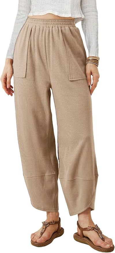 Xiaoxuemeng Womens Baggy Wide Leg Pants Casual Elastic Waisted Palazzo Harem Pants with Pockets | Amazon (US)