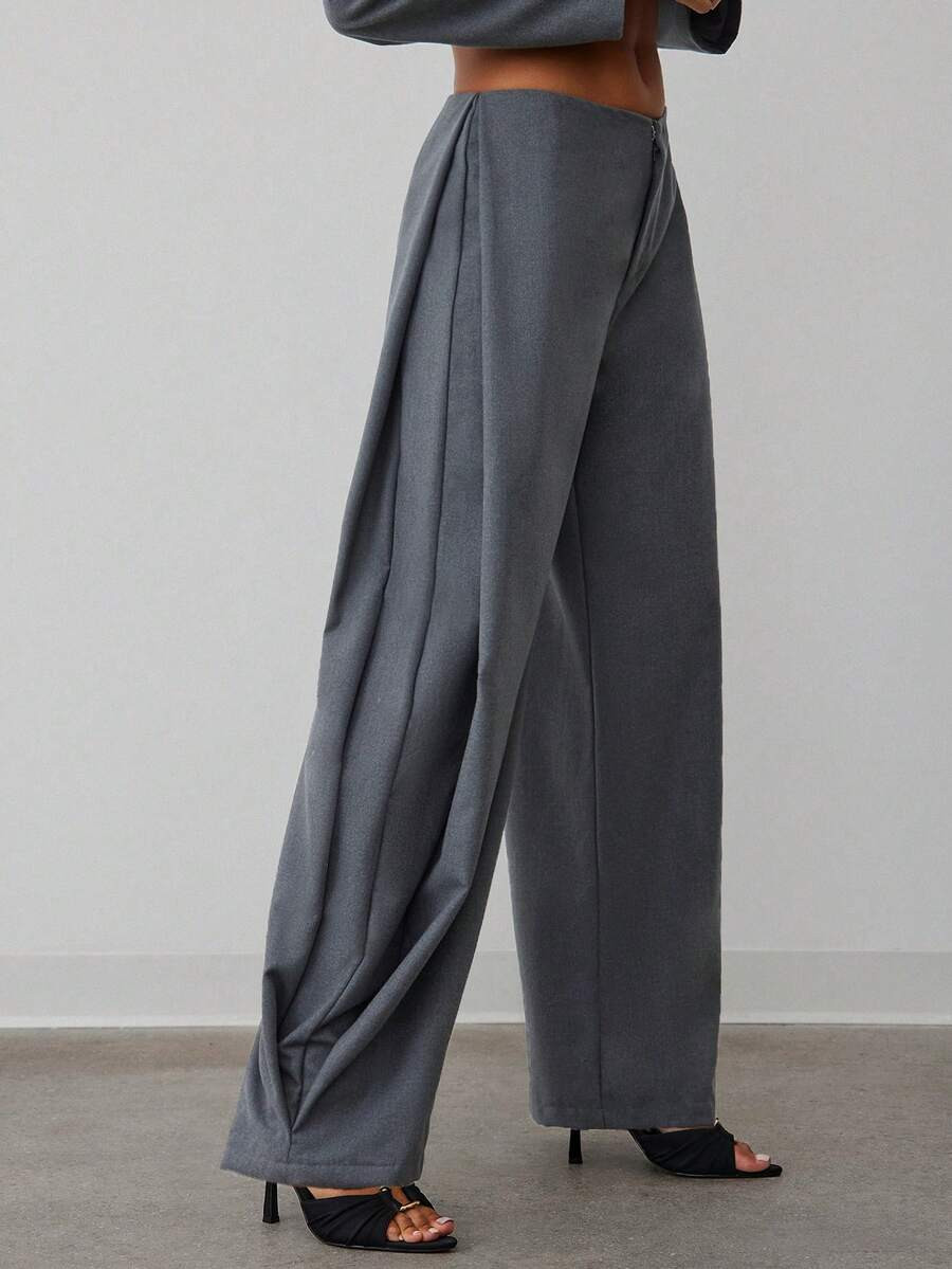 Hauture Women's Sexy Casual Office Wide Leg Side Pleated Business Trousers Pants | SHEIN