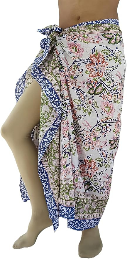 100% Cotton Swimsuit Beach Sarong Cover Ups for Women Swimwear Pareo Indian Hand Block Print Beac... | Amazon (US)