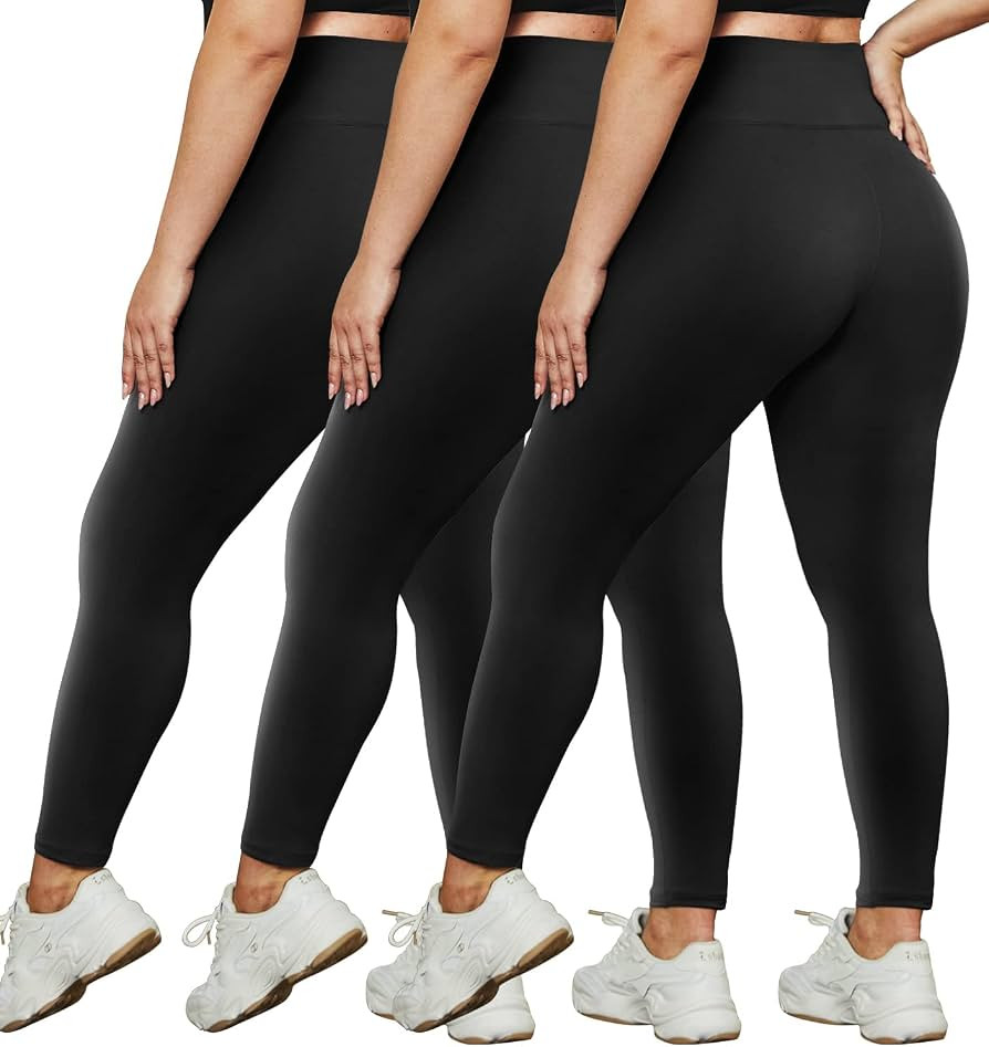 HLTPRO 3 Pack Plus Size Leggings for Women(X-Large - 4X)- High Waist Stretchy Buttery Soft Pants ... | Amazon (US)