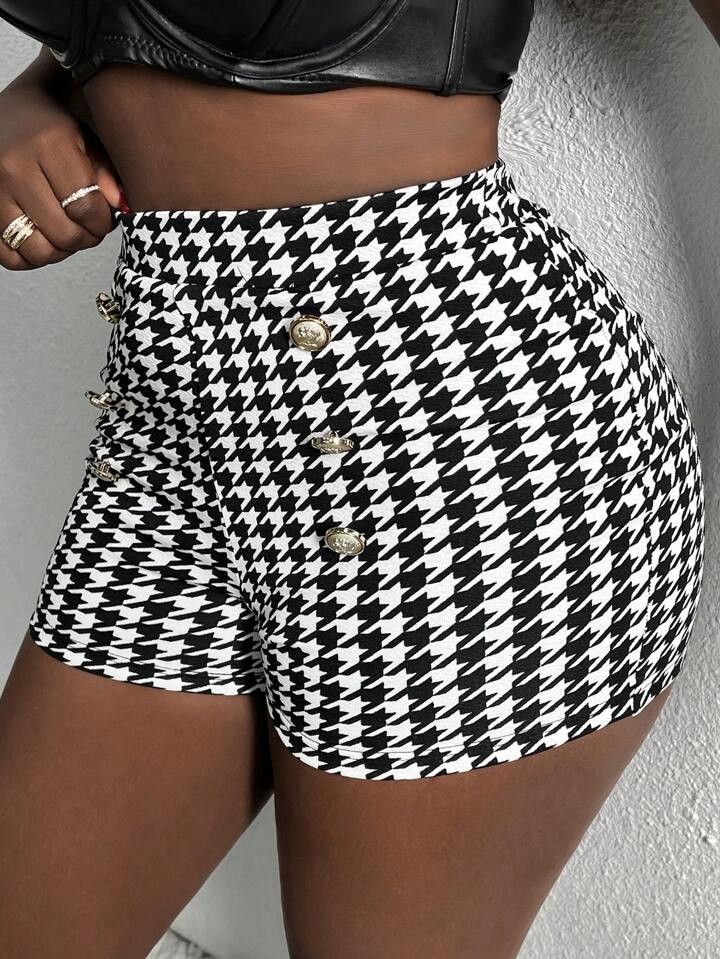 SHEIN Slayr Women'S Houndstooth Patterned Shorts | SHEIN