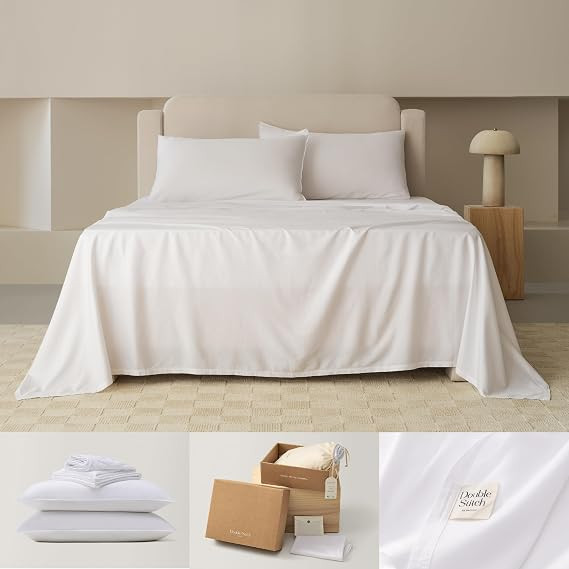 Double Stitch by Bedsure Cotton Tencel Sheet Set - Good Housekeeping Award Winner, King Sheet Set... | Amazon (US)