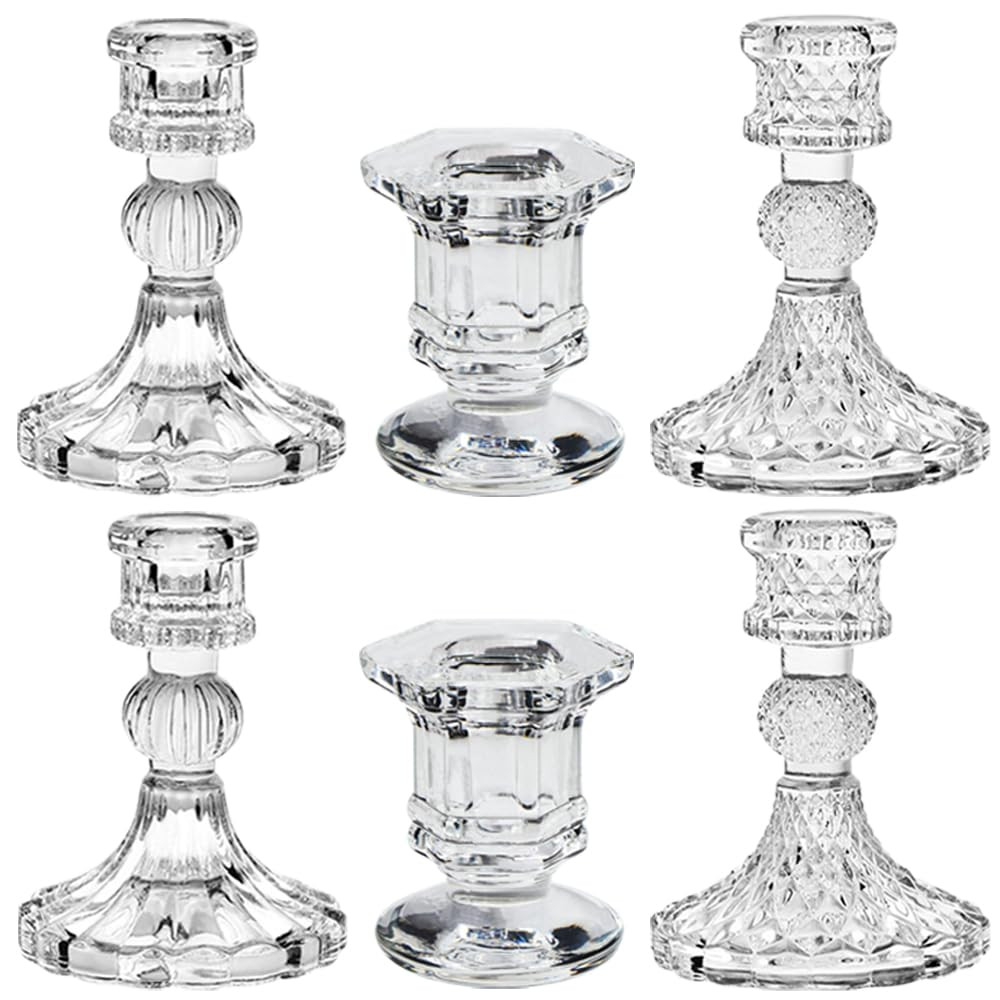 Glass Candlestick Holders Set of 6, Taper Candle Holder for Wedding Festival Christmas Party Vale... | Amazon (US)