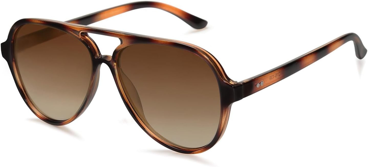 SOJOS Retro Polarized Aviator Sunglasses Womens Mens Classic Double Bridge Sun Glasses SJ2201, Brown Tortoise/Brown | Amazon (US)
