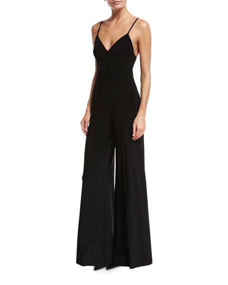 Norma Kamali Wide-Leg Slip Jumpsuit, Black | Neiman Marcus