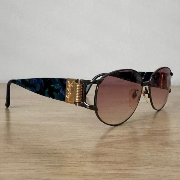 Yves Saint Laurent YSL Retro Vintage Rose Abstract Blue Gold Sunglasses 31-6708 | Poshmark