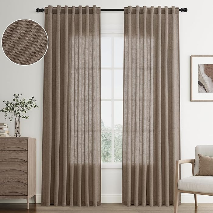 Joywell Light Brown Back Tab Rod Pocket Linen Curtains 96 Inches Long 2 Panels for Living Room Be... | Amazon (US)
