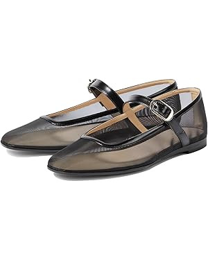 Tulle Mesh Ballet Flats for Women Slingback Square Toe Buckle Strap Slip On Fishnet Ballerina Sho... | Amazon (US)