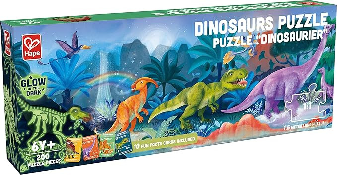 Hape Dinosaurs Puzzle 1.5 Meter Long | 200 Pieces Colorful Giant Glow-in-The-Dark Jigsaw for Chil... | Amazon (US)