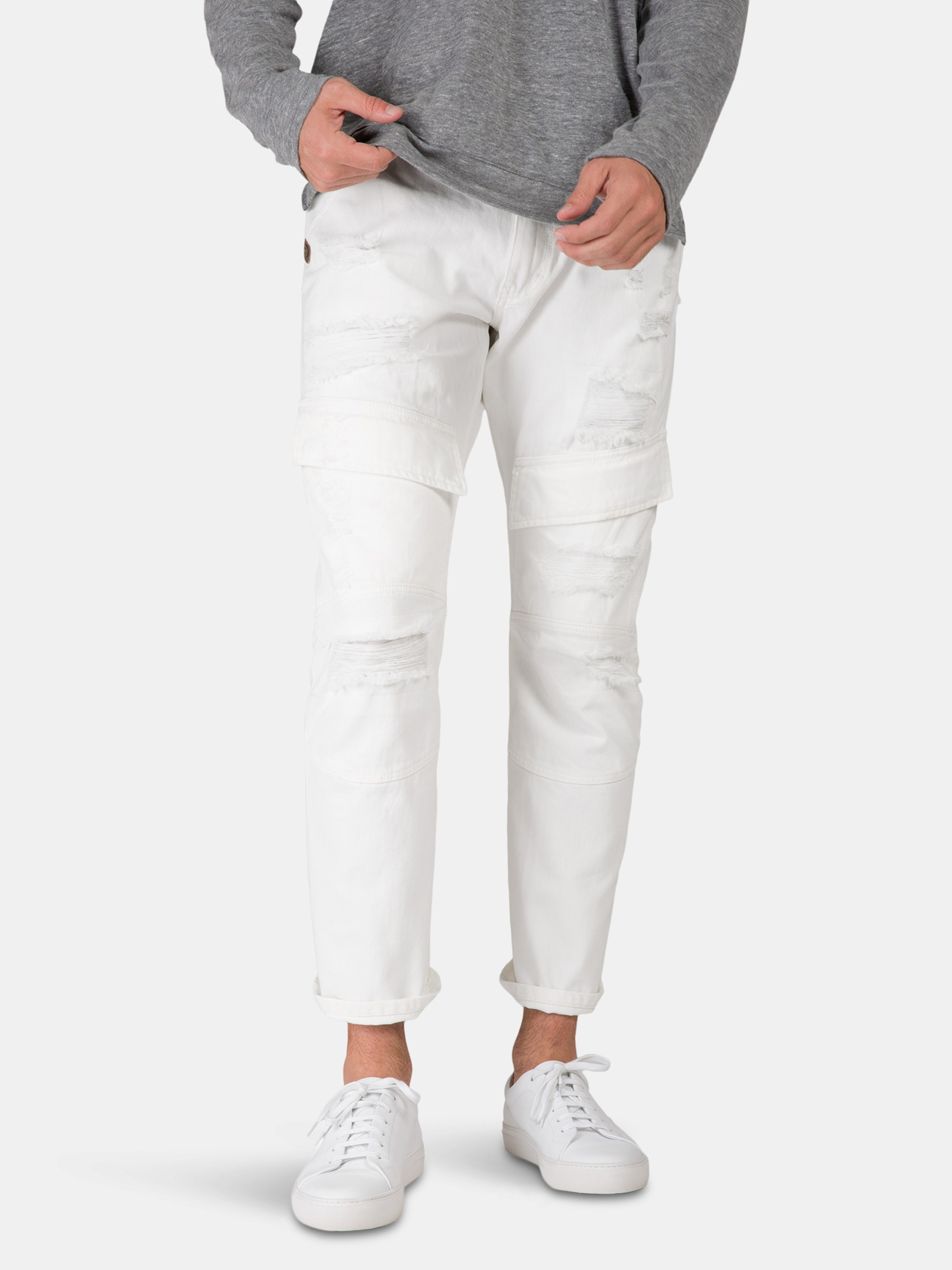 Premium White Jeans Slim Straight Distressed Front Cargo Pockets - 34 X 34 - Also in: 30 X 30, 40 X  | Verishop