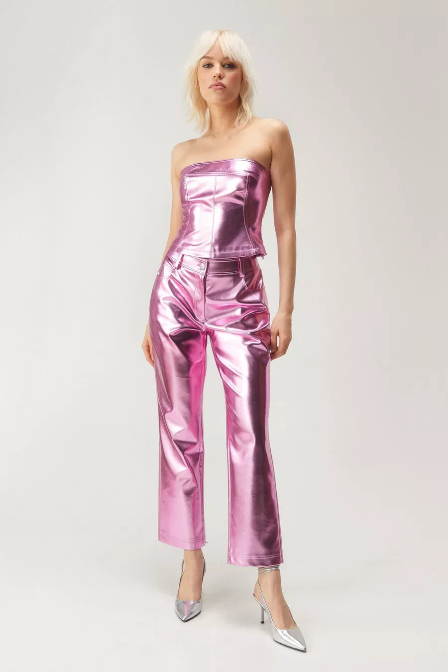 Metallic Faux Leather Straight Leg Pants | Nasty Gal US
