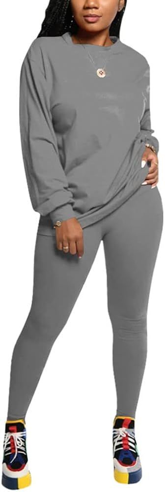 PINSV Womens 2 Piece Outfits Long Sleeve Sweatsuits Outfits Jogging Suits Sweat Loungewear Sets | Amazon (US)