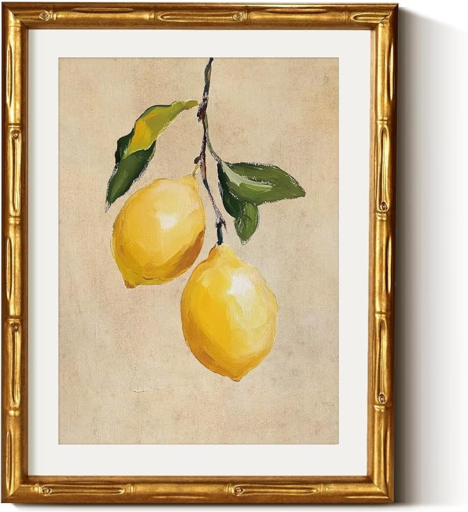 VIYYIEA Bamboo Detail Design Gold Framed Wall Art,Lemon Gold Framed Vintage Bamboo Style Wall Art... | Amazon (US)
