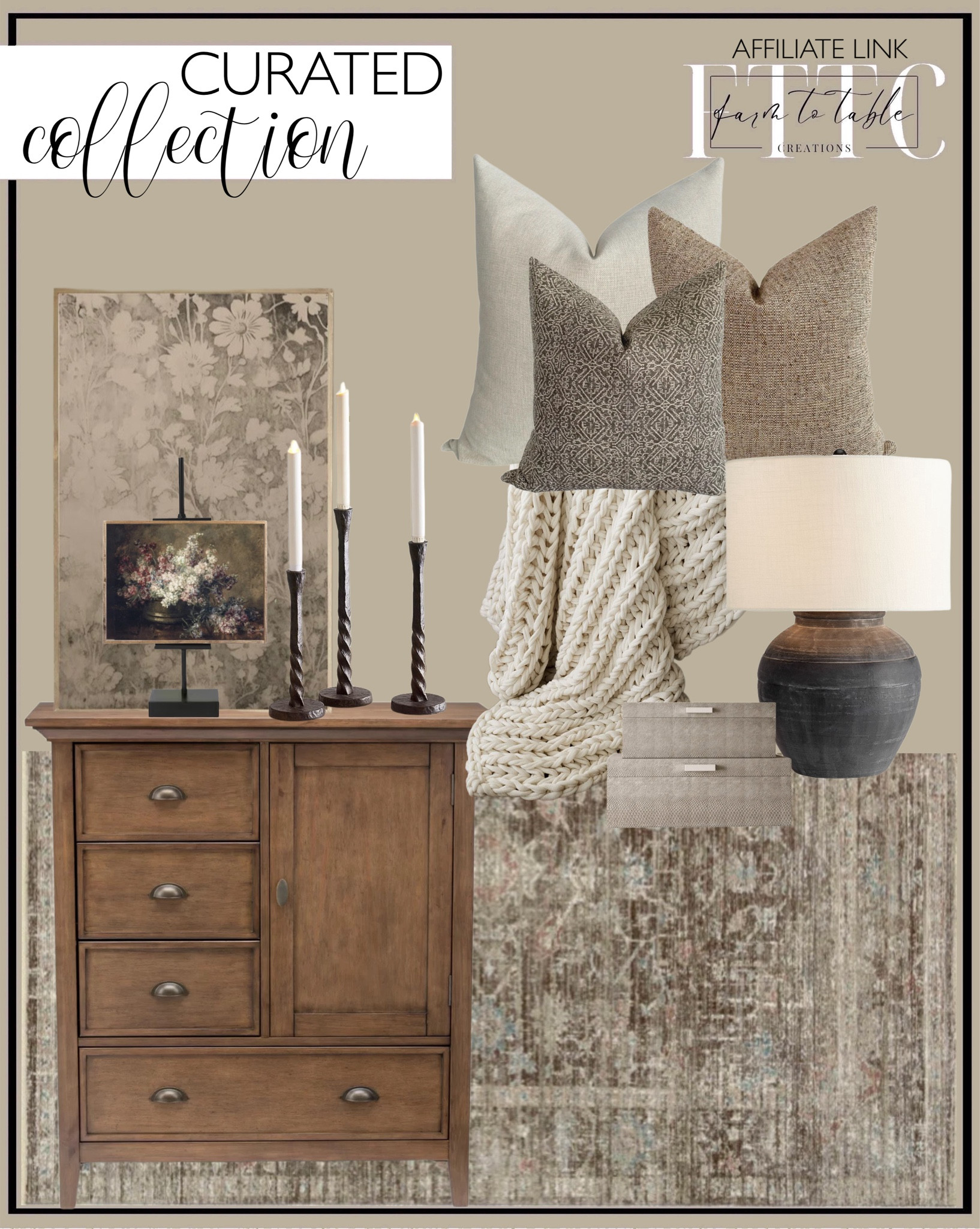 Curated Collection. Follow @farmtotablecreations on Instagram for more inspiration. 

Magnolia Home By Joanna Gaines X Loloi Millie Charcoal / Dove Area Rug. Chifley Solid Wood Accent Cabinet. Serene Pillow Cover Set. Hackner Home. Moody Floral Layering Sign Canvas Printed Sign. Lilac Bouquet Canvas Printed Sign. Easton Forged-Iron Taper Candleholder. Faris Ceramic Table Lamp. Picture Easel. Kallie 2 Piece Plastic Decorative Box Set (Set of 2). Colossal Ribbed Handknit Throw Blanket. 

Hackner Home Pillow Cover Sale. 

Use code FARMTOTABLE for 15% off framed artwork. 




#LTKFindsUnder50 #LTKHome #LTKSaleAlert