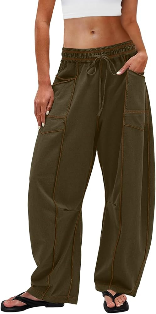 UNIANKIYA Womens Barrel Sweatpants Baggy Pants Wide Leg Sweat Pants Lounge Trousers with Pockets ... | Amazon (US)