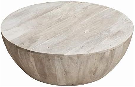Amazon.com: The Urban Port 36-Inch Round Mango Wood Coffee Table, Subtle Grains, Distressed White... | Amazon (US)