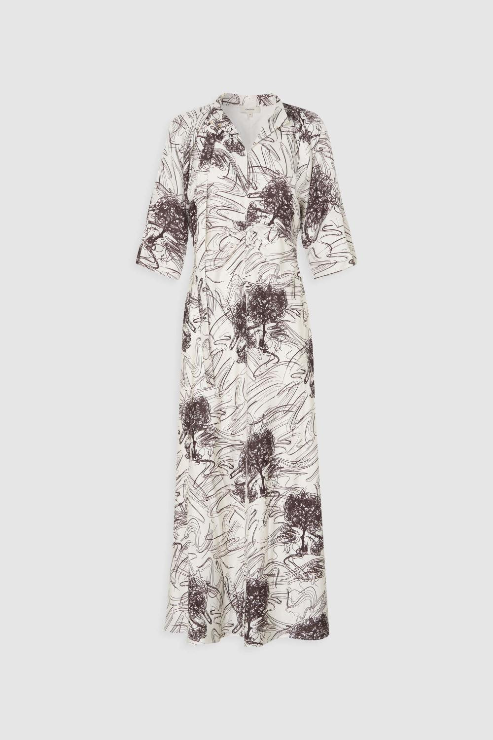SCRIBBLE TREE TIE NECK DRESS Cream | Oroton