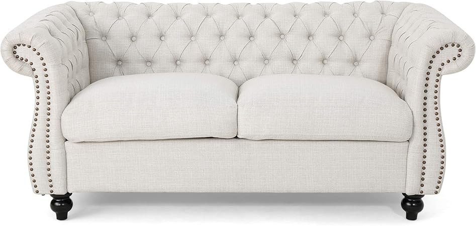 GDFStudio Christopher Knight Home Karen Traditional Chesterfield Loveseat Sofa, Beige and Dark Br... | Amazon (US)