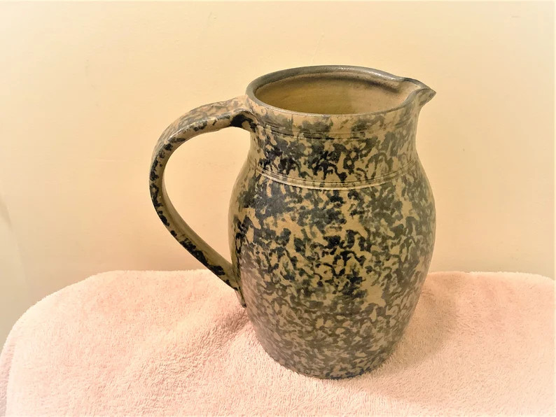 Vintage 1990 Signed Spongeware Pitcher Stoneware Jug Splatter Ware Pottery Glaze Blue Whitejug Sp... | Etsy (US)