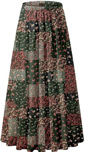 NASHALYLY Women's Chiffon Elastic High Waist Pleated A-Line Flared Maxi Skirts | Amazon (US)