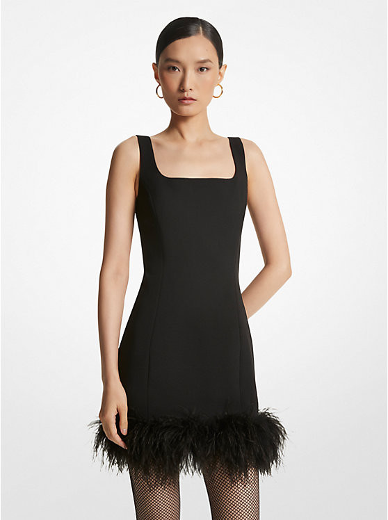 Feather Trim Stretch Crepe Shift Dress | Michael Kors US