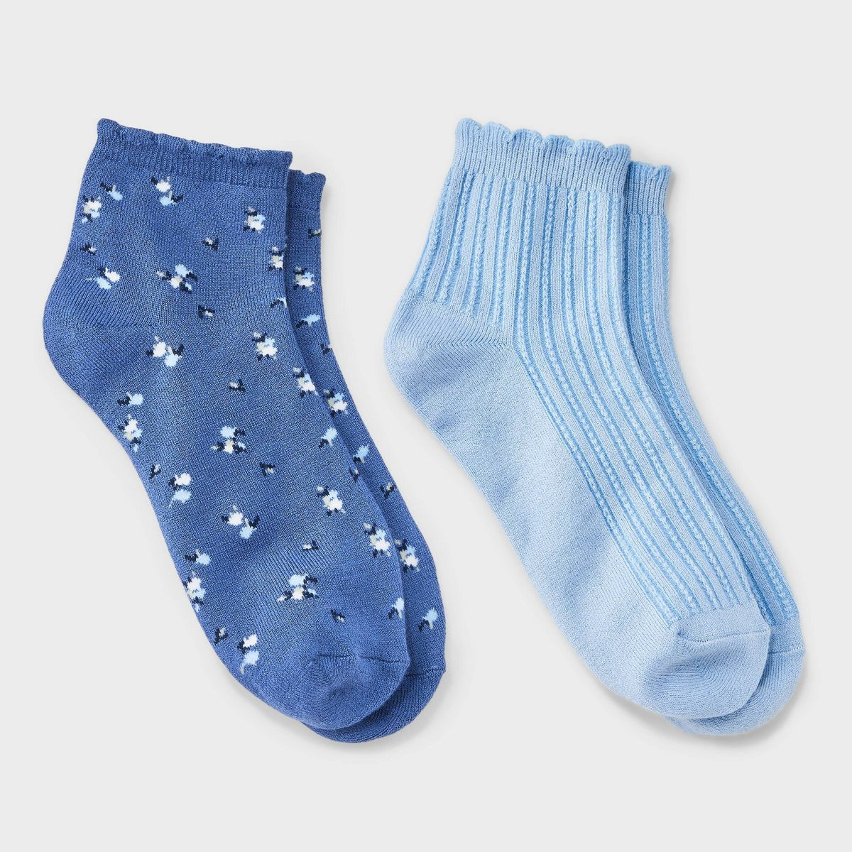 Women's Floral 2pk Ankle Socks with Scallop Cuff - Auden™ 4-10 | Target