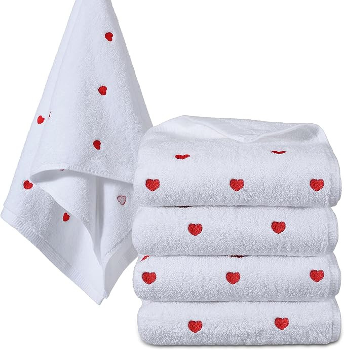 4 Pcs Valentine‘s Day Hand Towels for Bathroom 13'' x 30'' Heart Decorative Hand Towels Valenti... | Amazon (US)