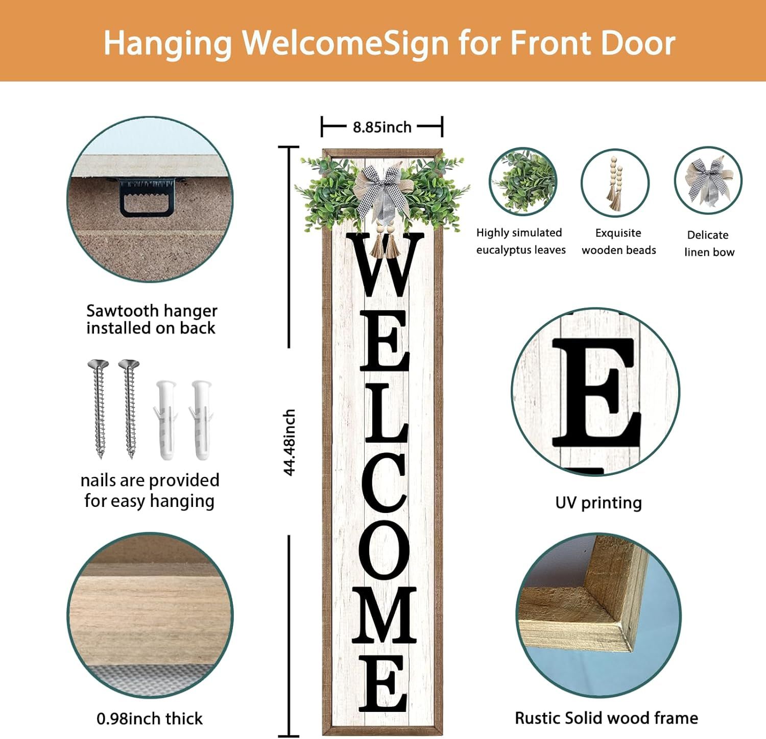 Welcome Sign for Front porch Standing 45"X9"Large Wood Frame Outdoor Tall Welcome Signs Vertical ... | Amazon (US)