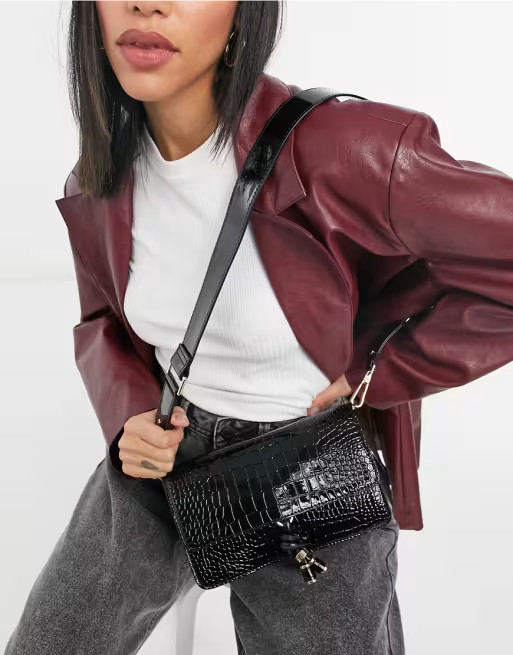 Topshop – Umhängetasche in Kroko-schwarz | ASOS (Global)