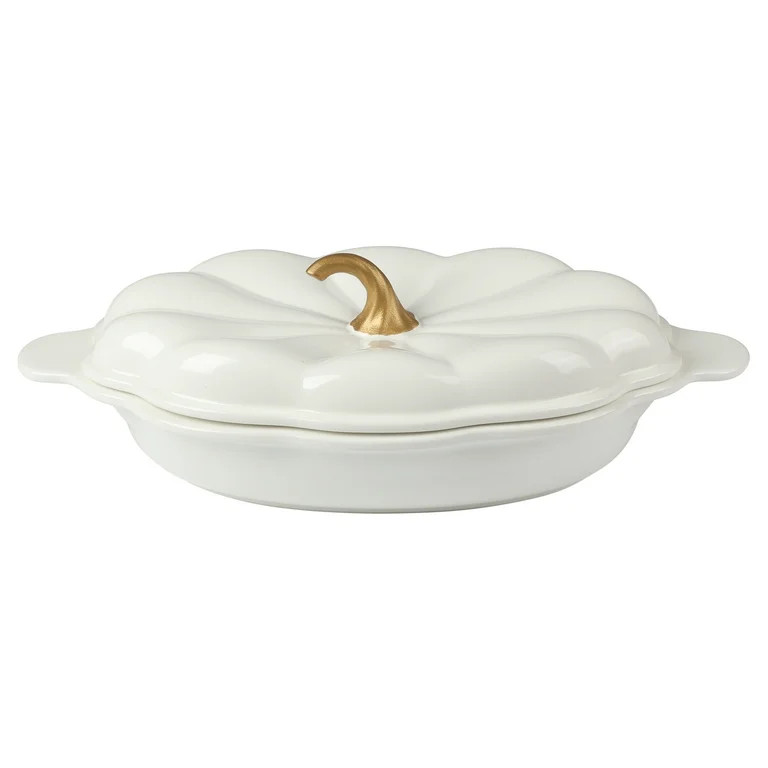 The Pioneer Woman Stoneware 3-Quart Oval Pumpkin Casserole Baking Dish with Lid, Linen | Walmart (US)