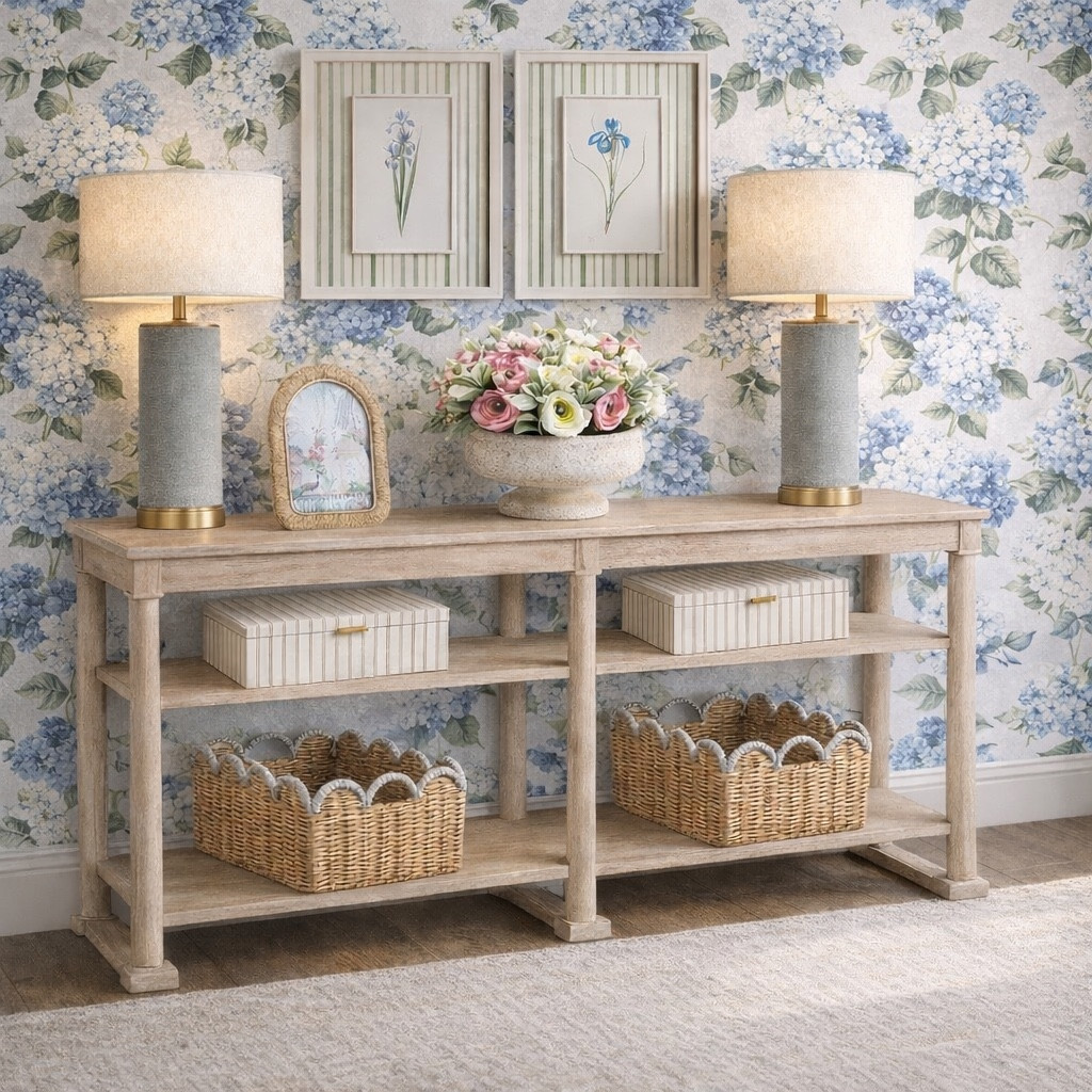 Entryway makeover on a budget! This look gives Serena & Lily coastal charm without the splurge and instantly makes an entryway feel styled and finished.

