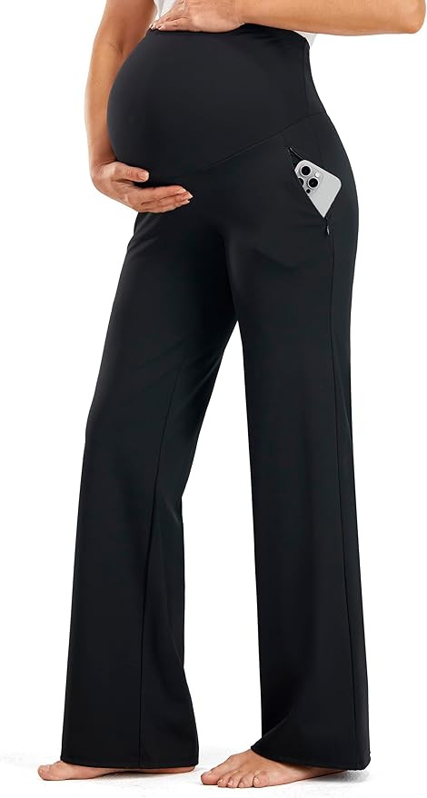 JOYSPELS Smooth Feeling Wide-Leg Maternity Work Pants Soft Pregnancy Yoga Pants with Zippered Poc... | Amazon (US)