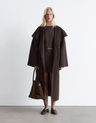 & Other Stories wool belted maxi coat with funnel neck in brown | ASOS (Global)