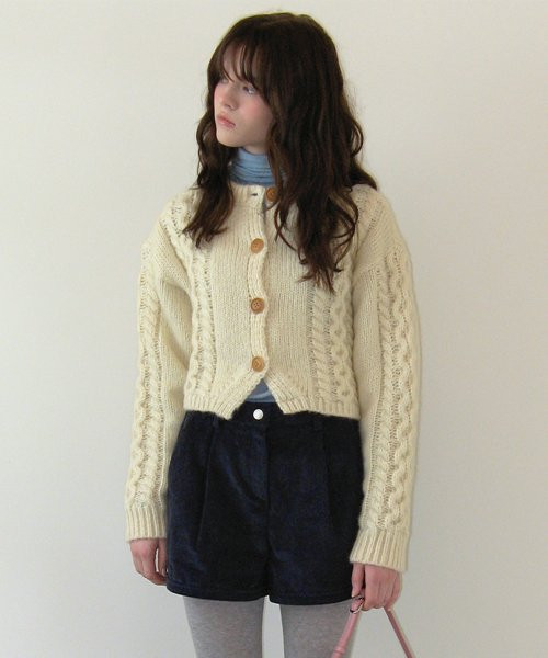 woodbutton cable cardigan - cream | Musinsa Global