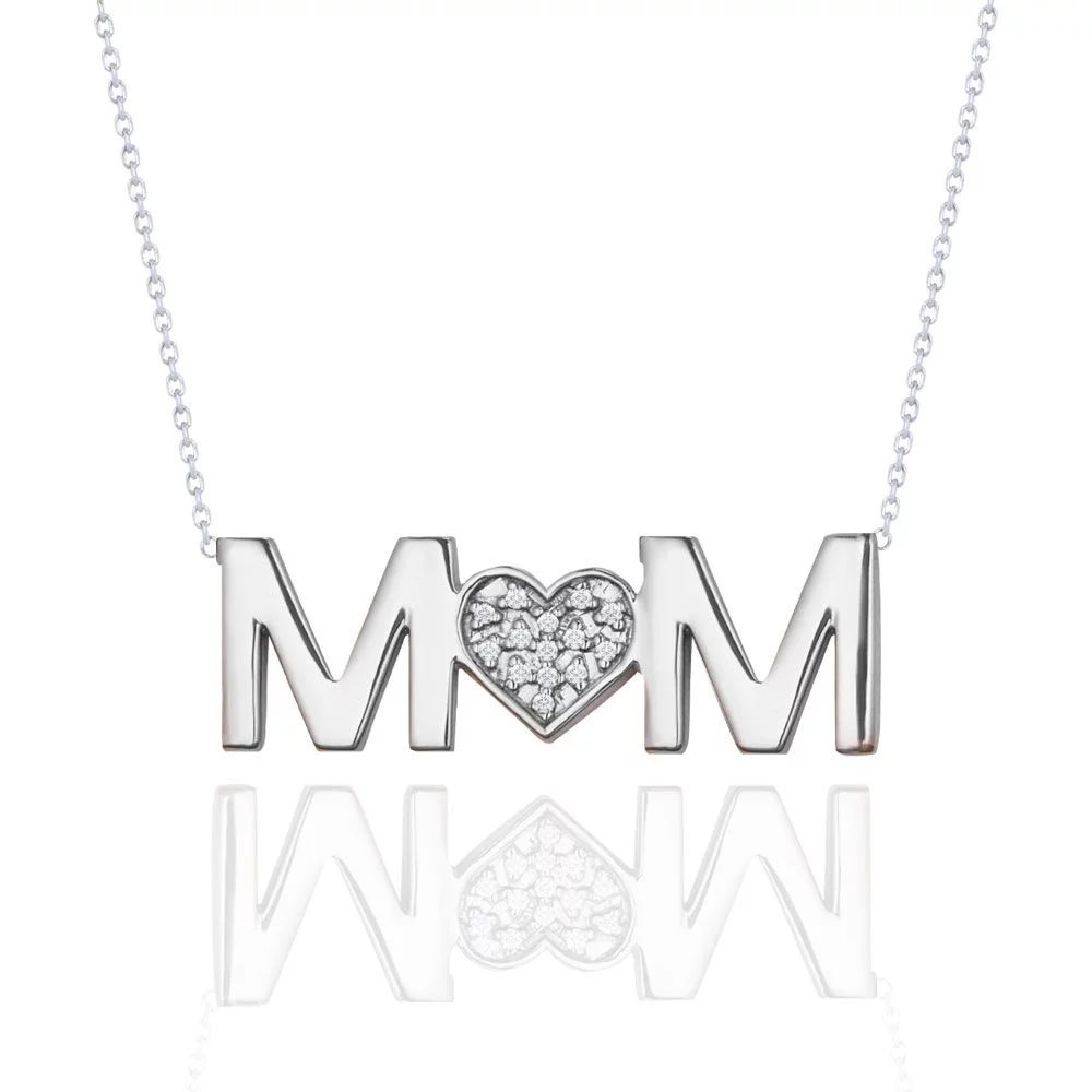JeenMata MOM Pendant Necklace - Moissanite - April Birthstone in 18K White Gold over Silver | Walmart (US)