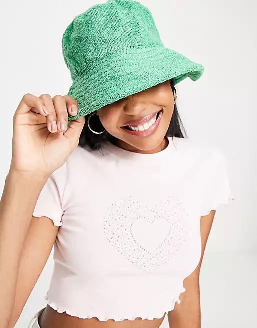 ASOS DESIGN towelling bucket hat in bright green | ASOS (Global)