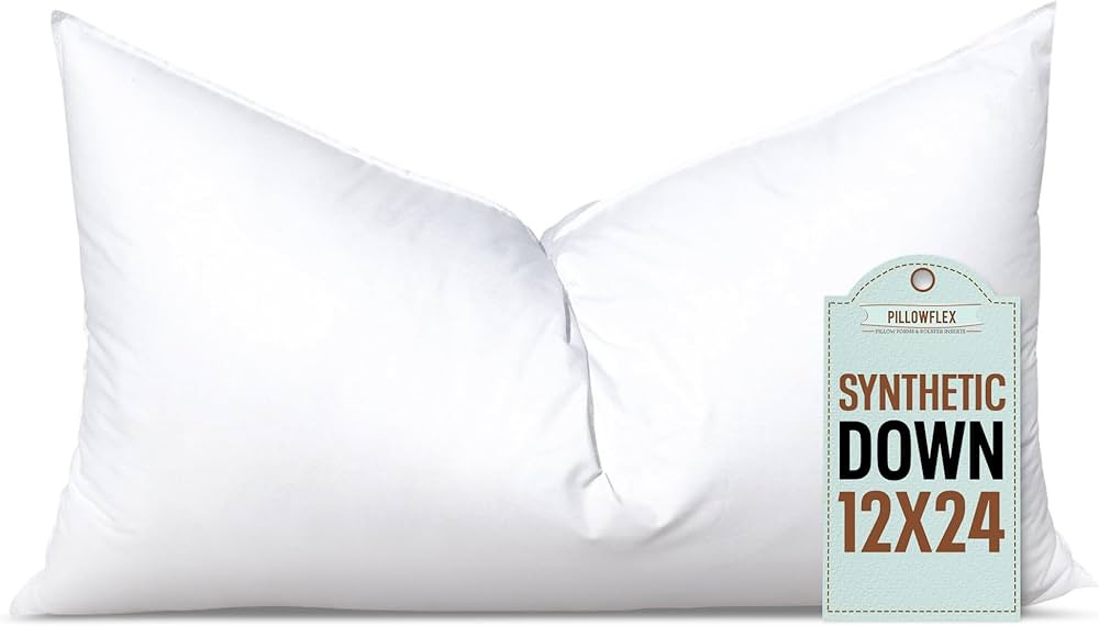 Pillowflex Synthetic Down Pillow Insert - 12x24 Down Alternative Pillow, Ultra Soft, Large Rectan... | Amazon (US)