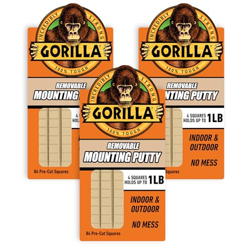 Gorilla Mounting Putty, Natural Tan Color, 84 Pre-Cut Squares (Pack of 3) - Non-Toxic Removable & Repositionable Wall Putty | Amazon (US)